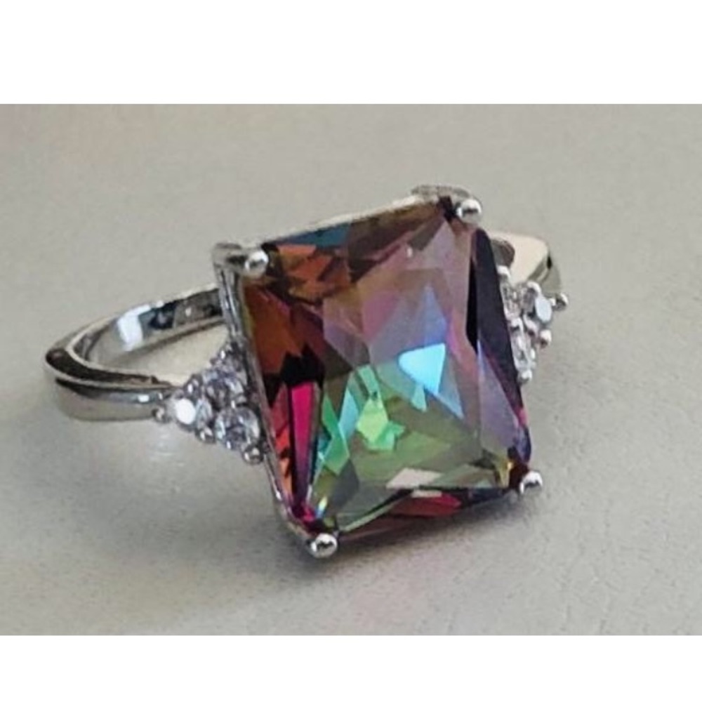 Rainbow Mystic Topaz CZ 925 Ring Size 8 1/4 - Picture 5 of 8